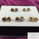 Raw Dendrite Opal Stud Earrings, Gemstone Studs, Gold Plated Earring, Electroplated Studs Earrings, Crystal Stud Earrings, Fashion Earrings